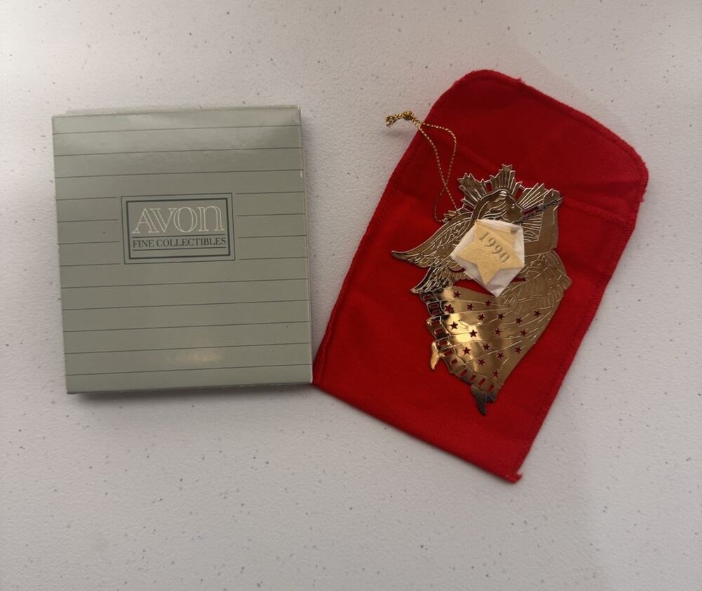 Avon Fine Collectibles 1990 Silverplate Sparkling Angel Ornament with Box Xmas